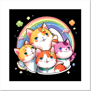 Colorful Heart Love Cats Kawaii - Funny Cats Posters and Art